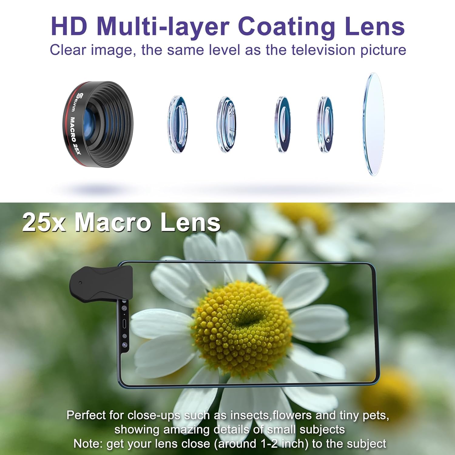 Selvim Phone Camera Lens Kit 3 in 1: 25X Macro Lens, 0.62X Wide Angle Lens & 235° Fisheye Lens, Compatible with iPhone 10 8 7 6 6s Plus X XS XR Samsung