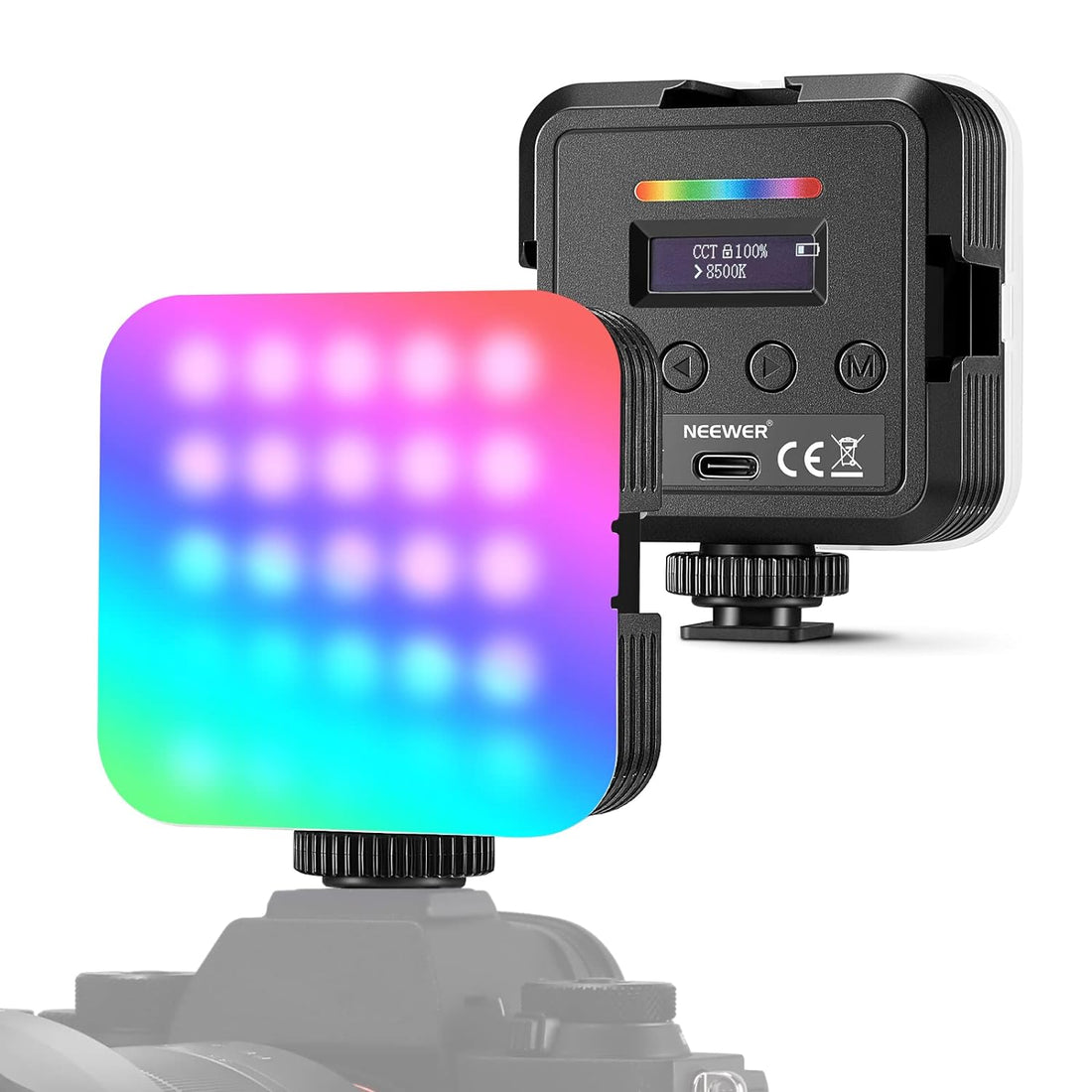 Neewer RGB Led Video Light, RGB61 360° Full Color Camera Light with 3 Cold Shoe and Diffuser, CRI 97+, 20 Scene Modes, 2500K~8500K, 2000mAh Rechargeable Battery for Gaming/YouTube/Vlog/Photography