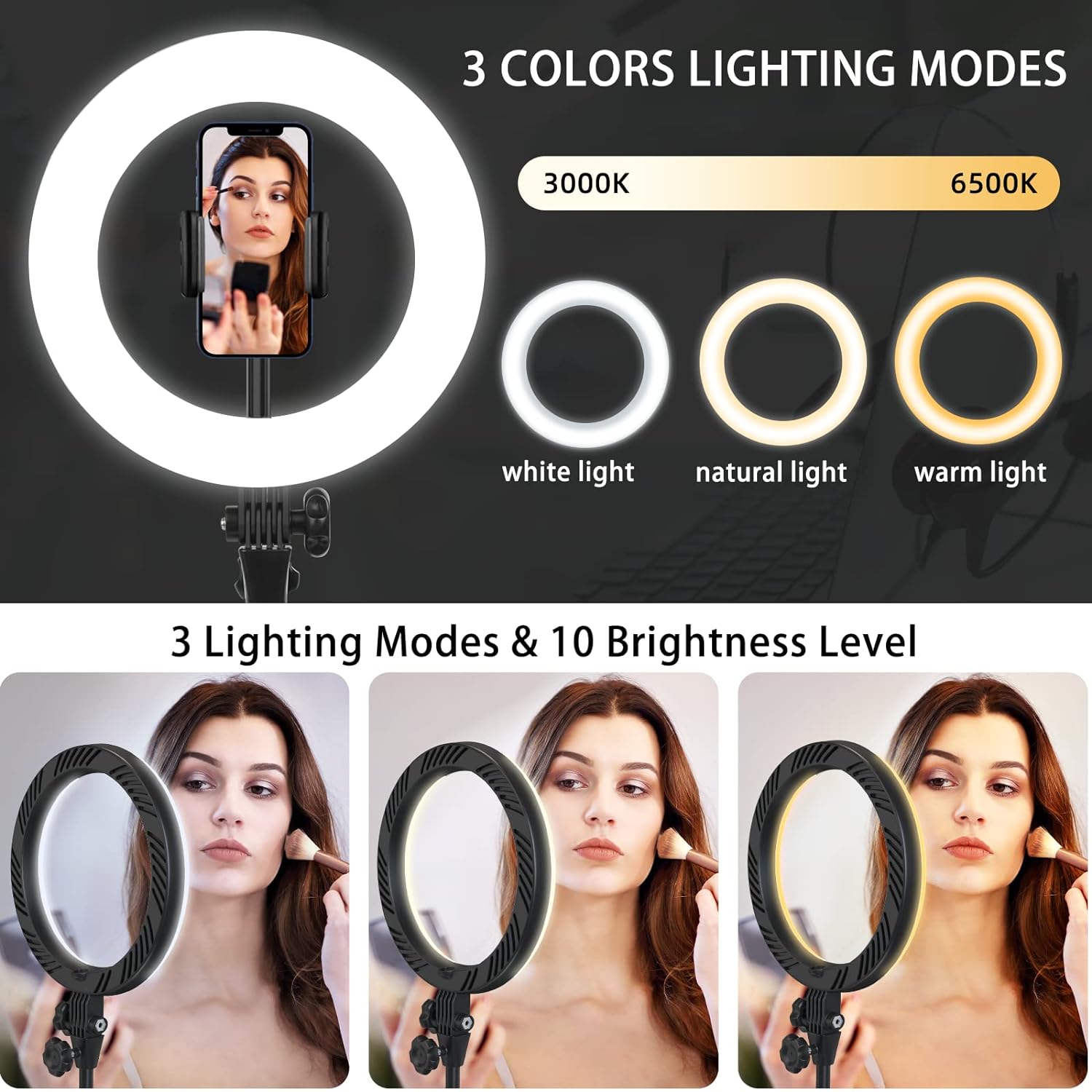 Desktop Ring Light for Zoom Meetings - 10.5' Computer Ring Light with Stand and Phone Holder for Laptop Video Conference/Online Video Call/Make up/Video Recording/iPhone Photo Lighting