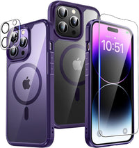 TAURI Magnetic Clear Case for iPhone 14 Pro Max [Military Shockproof] [Designed for MagSafe] Slim Cover 6.7 inch, Purple