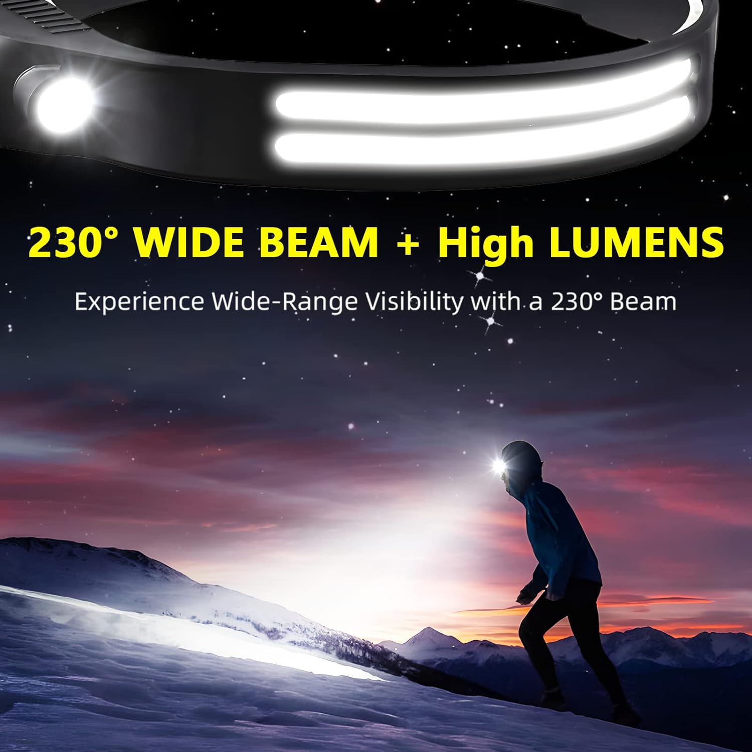 LED Headlamp Rechargeable 1PCS - 230° COB Super Bright Head Lights for Forehead, Hard hat Light for Adults, USB C Headband Flashlight for Working, Hiking, Running, Camping Essentials Accessories Gear