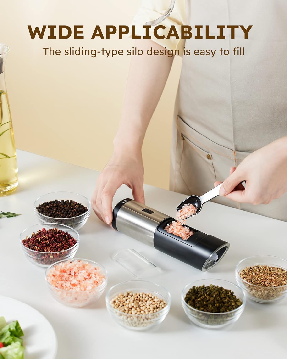 Electric Salt and Pepper Grinder Mill Set of 2, Simply Modern Automatic Salt and Pepper Shakers with Safety & Gravity Switch, Adjustable Coarseness, Stainless Steel, One Handed Operation