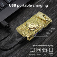 GADATOP Electric Personalized Creative Rotary Lighter Windproof Lighter USB Rechargeable Flameless Lighter Double Arc Plasma Lighter with Gift Box (Gold)