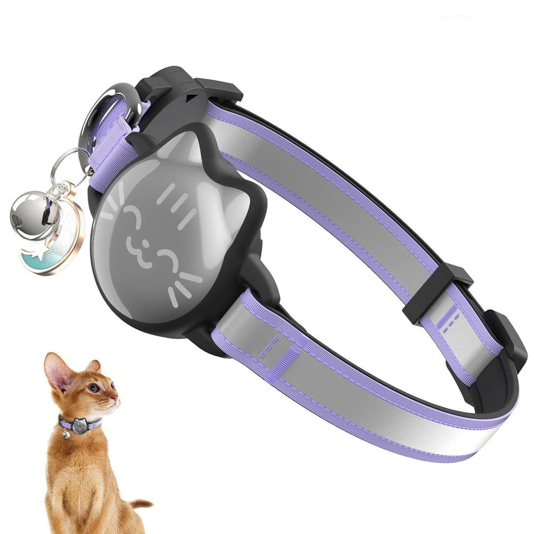 Cat Collar with Airtag Holder, Breakaway Cat Airtag Collar with Reflective Strap, Lightweight Kitten Collar for Apple Air tag, Hidden GPS Tracker Holder for Boy Girl Cats, Kittens, Puppies (9-13")