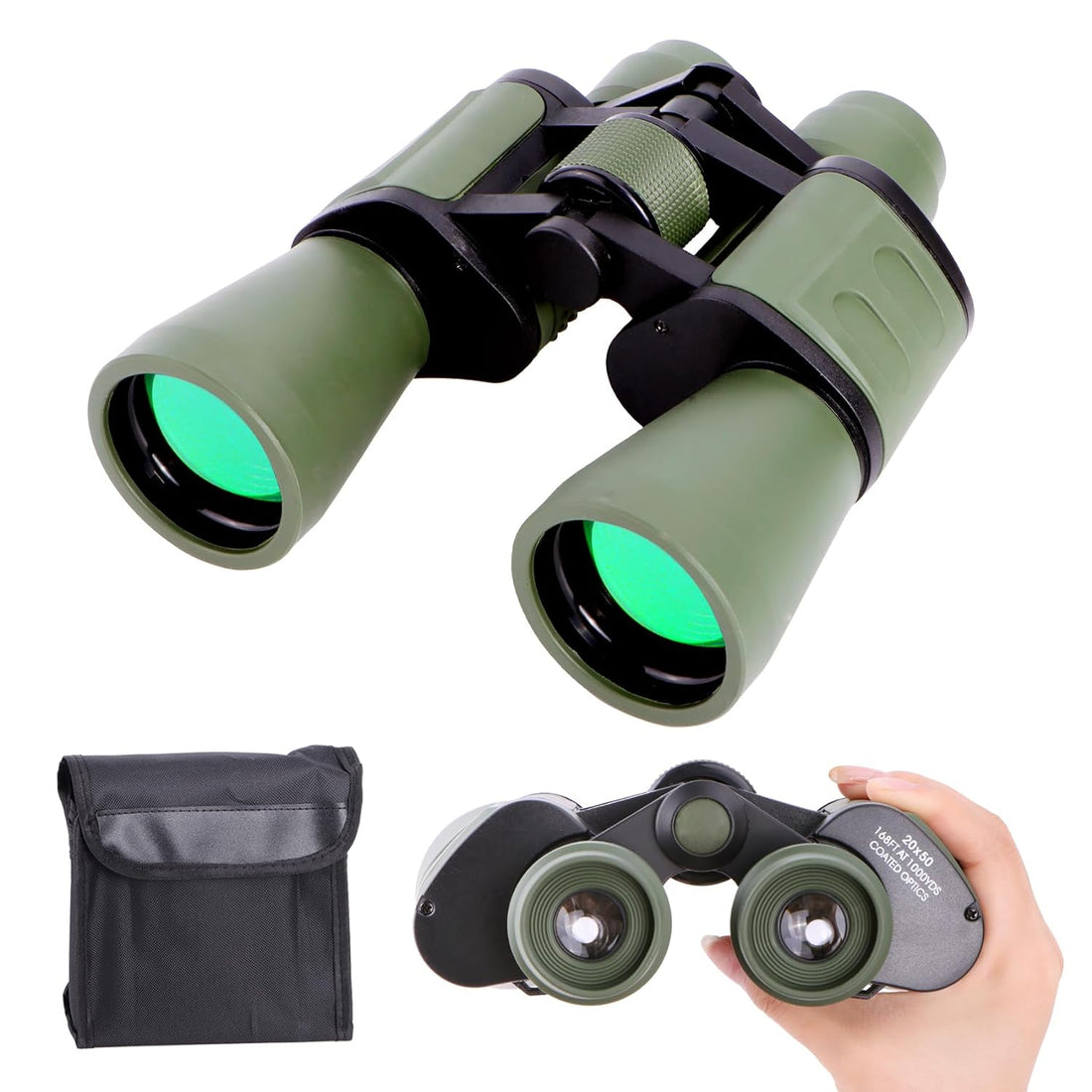 High Powered Binoculars for Adults/Kids - High Power HD Binocular, High Magnification - Versatile to Use -20x50 Binoculars - Waterproof Compact Binoculars (Green)