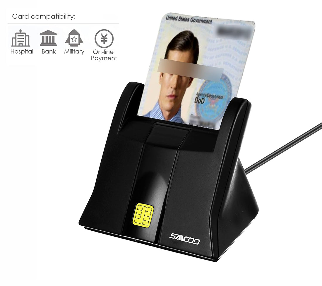 Saicoo Smart Card Reader DOD Military USB Common Access CAC, compatible with Mac OS, Win - Vertical version