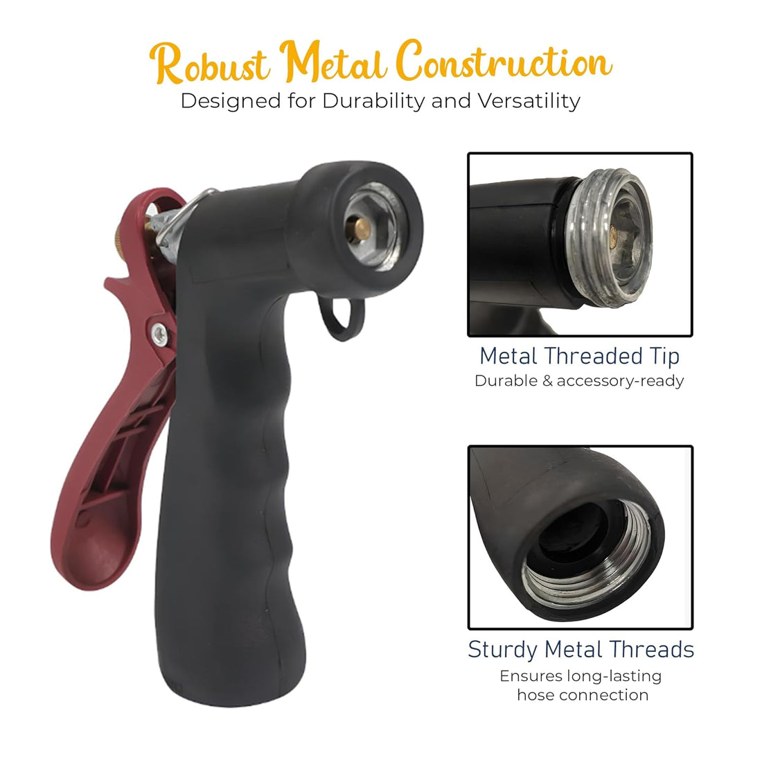 Industrial Nozzle - Heavy-Duty Hot or Cold Water Hose Nozzle, Enhanced Comfort & Durability