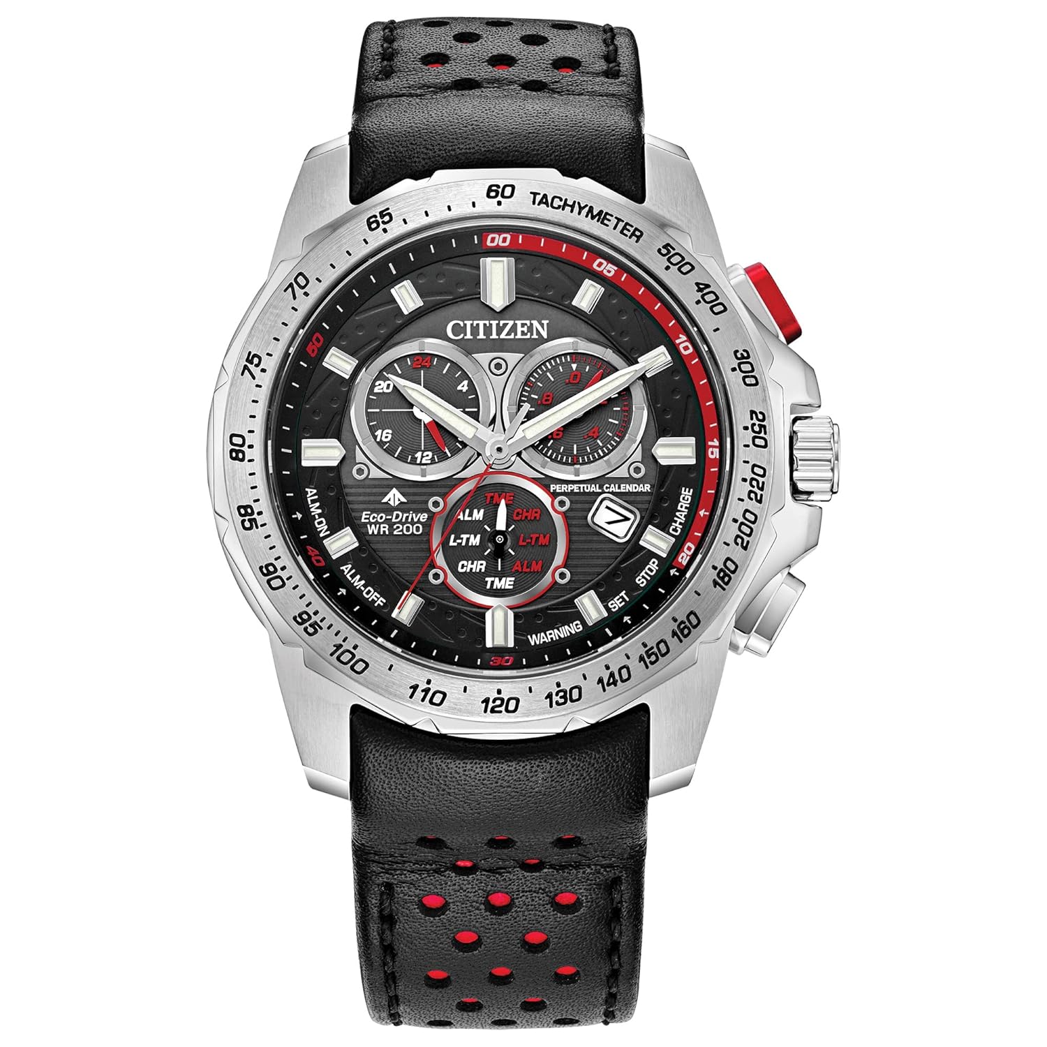 Citizen Men's Eco-Drive Promaster Land MX Sport Racer Chronograph Watch in Stainless Steel with Black Leather Strap, Black Dial (Model: BL5570-01E)