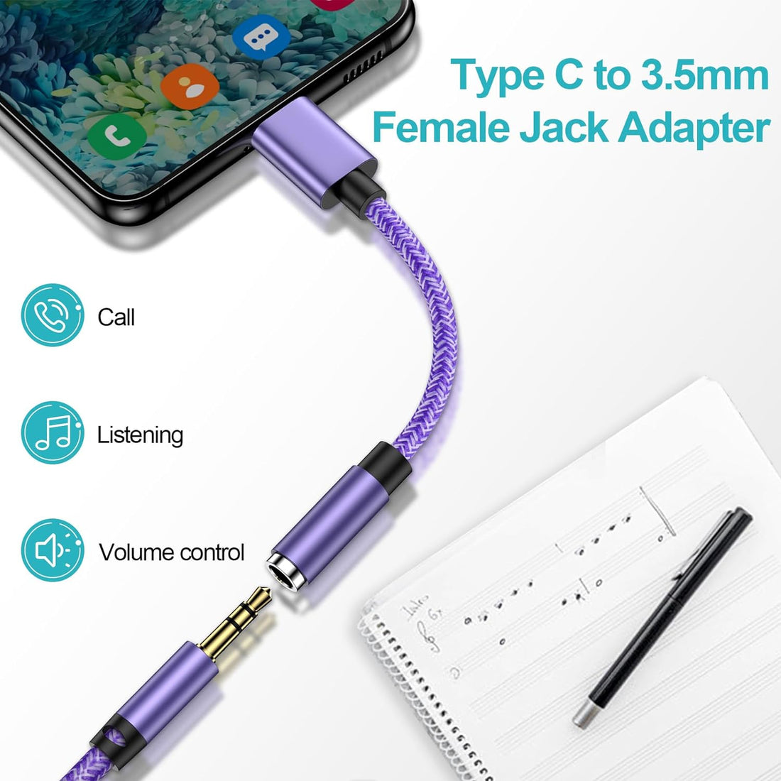 USB Type C to 3.5mm Female Headphone Jack Adapter for Samsung Galaxy S23 Ultra S22Ultra S24 A54 A14 A34 A13 S10 S9 S21 S22 Plus, Google Pixel 7a 7Pro 7 6 5, iPad air, USB C Dongle AUX Cord for Android