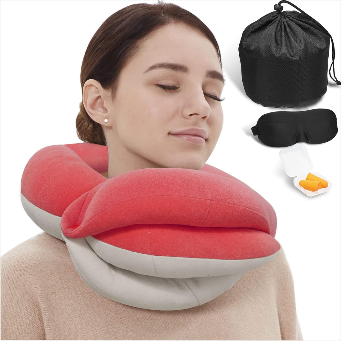 BUYUE Travel Neck Pillows for Airplanes, (Aldult, Dark Pink)