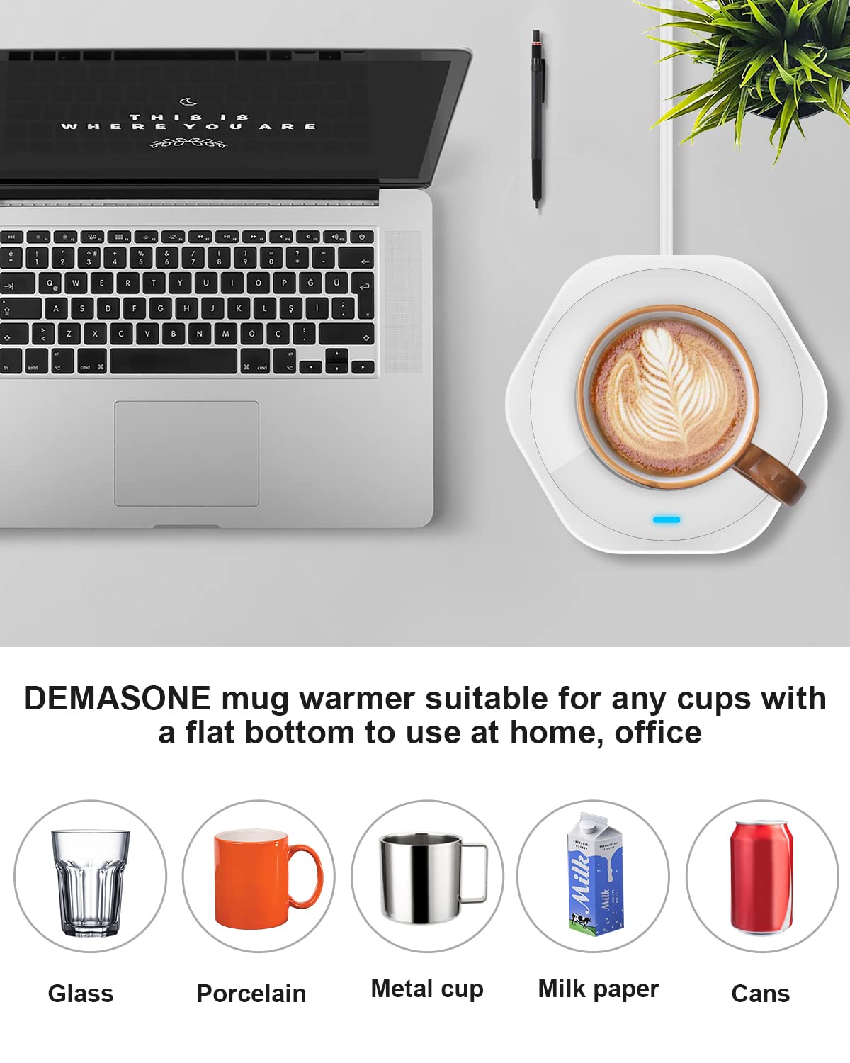 Demasone Coffee Warmer, Coffee Mug Warmer with Smart Sensor Switch, Coffee Cup Warmer for Desk，Thermostatic Electric Mug Warmer for Heating Coffee, Beverage, Milk, Tea, White