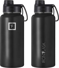 IRON °FLASK Sports Water Bottle - 32 Oz, 3 Lids (Spout Lid), Vacuum Insulated Stainless Steel, Hot Cold, Modern Double Walled, Simple Thermo Mug, Hydro Metal Canteen (Black)