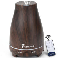 Diffuserlove Essential Oil Diffusers 200ML Diffuser Remote Control Aromatherapy Diffuser with 7 Color Lights, Auto Shut-Off for Bedroom Office Kitchen (Black Wood Grain)