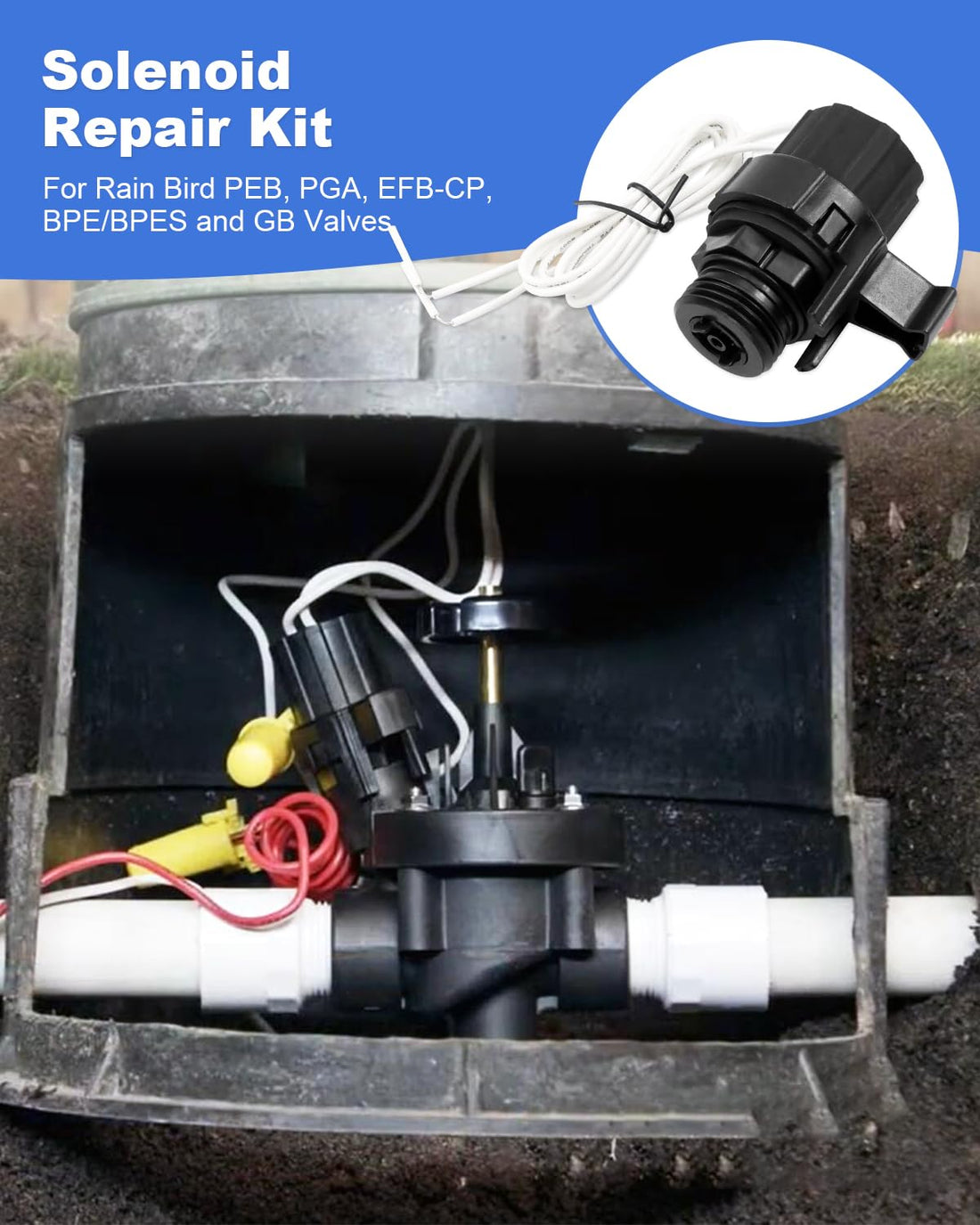 2Pack Solenoid Repair Kit Fit for HydroRain Rain Bird Sprinkler System PEB PGA EFB-CP BPE BPES and GB Valves Replacement Solenoid 236239 Efficient Water Control