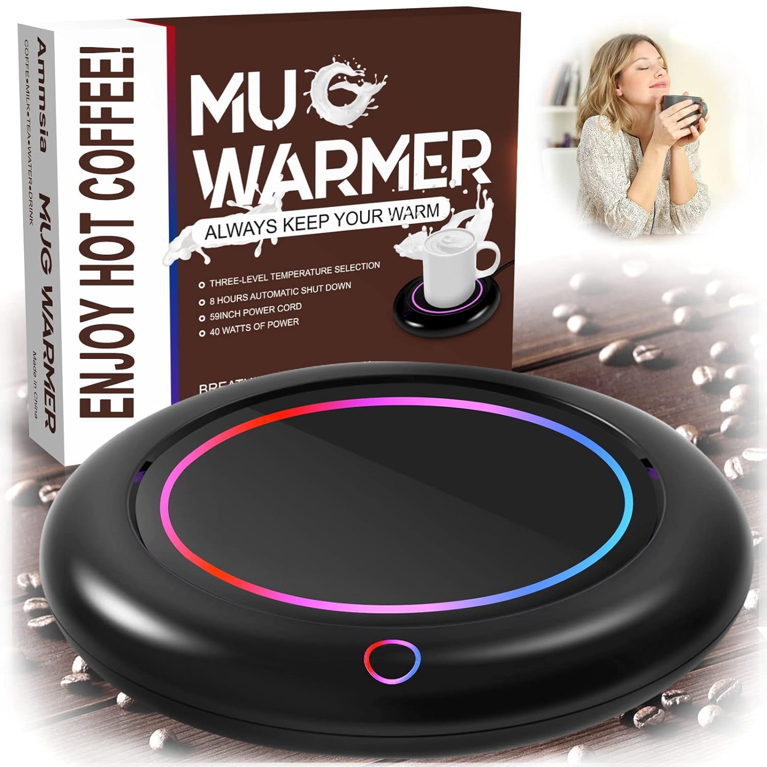 Candle Warmer, Coffee Warmer for Desk Auto Shut Off with 3 Temp Settings (149℉/131℉/113℉), Mug Warmer Compatible with Almost All Cups & Jar Candles, Cup Warmer Coffee Heater for Coffee, Milk and Tea