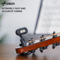 Sondery Clip On Tuner Rechargeable TFT Screen for Guitar Bass Ukulele and Wind Instruments, Headstock Chromatic Tuner Pitch 410-460Hz, Easy to Read in Strong Light, Dual-Rotating Hinges