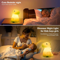 SANKEDOU Dinosaur Night Light for Kids, Touch Sensor Silicone 7 Colors Changing Room Decor for Boys Girls Light, Rechargeable Baby Mood Light Dinosaur Lamp, Cute Bedside Lamp Dinosaur Gifts (Green)