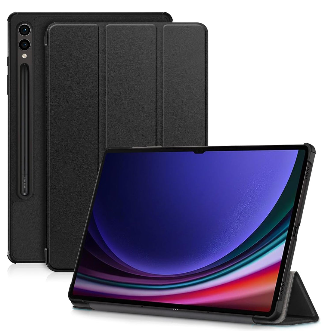 Aippdo for Samsung Galaxy Tab S9 Plus Case 12.4 Inch 2023,Drop-Proof and Shockproof PC+PU Protective Material Ultra-Thin Trifold Kickstand Cover,with Auto Sleep/Wake Function (Black)