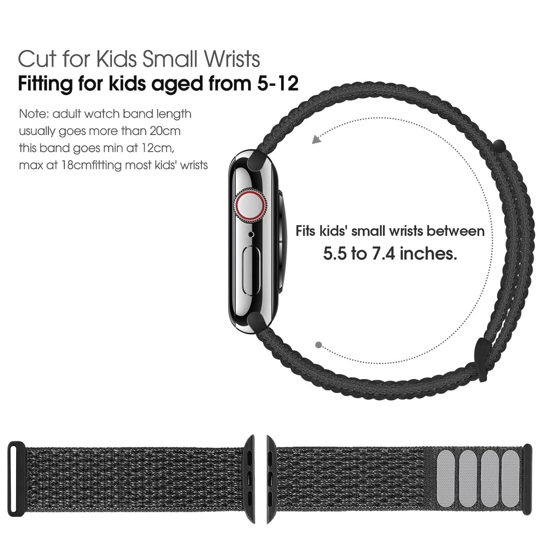BlackPro for Kids Apple Watch Band, Breathable Soft Nylon Loop Strap for Boy Girl, Compatible with Apple Watch Series 7/6/5/4/3/2/1/SE 38mm 40mm 41mm & 42mm 44mm 45mm