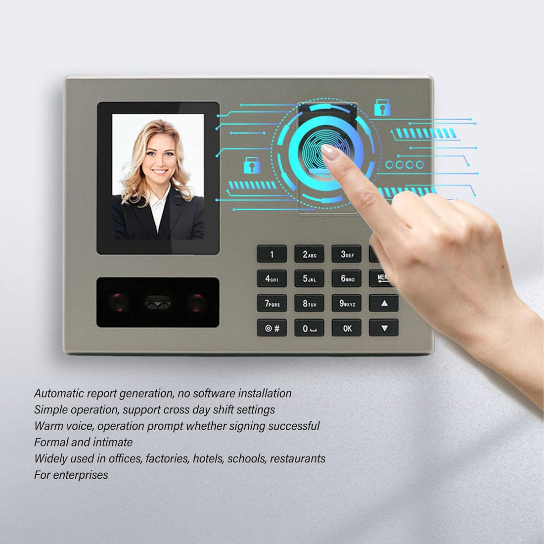 Time Clocks for Employees Small Business, Face Recognition Biometric Fingerprint Attendance Machine, Office Time Card Machine with PIN Punching, Time Attendance Clock (US Plug)