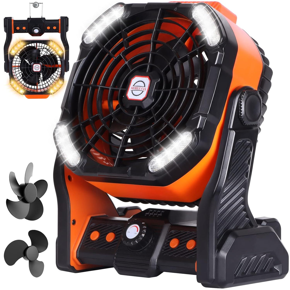 RUNTOP Battery Operated Fan, Camping Fan with 2 Colors LED Lantern, 2 Blades, Timer, 8 Inch Rechargeable Fan with Hook for Tent Car Travel Jobsite Fishing Outdoor Hurricane Power Outage