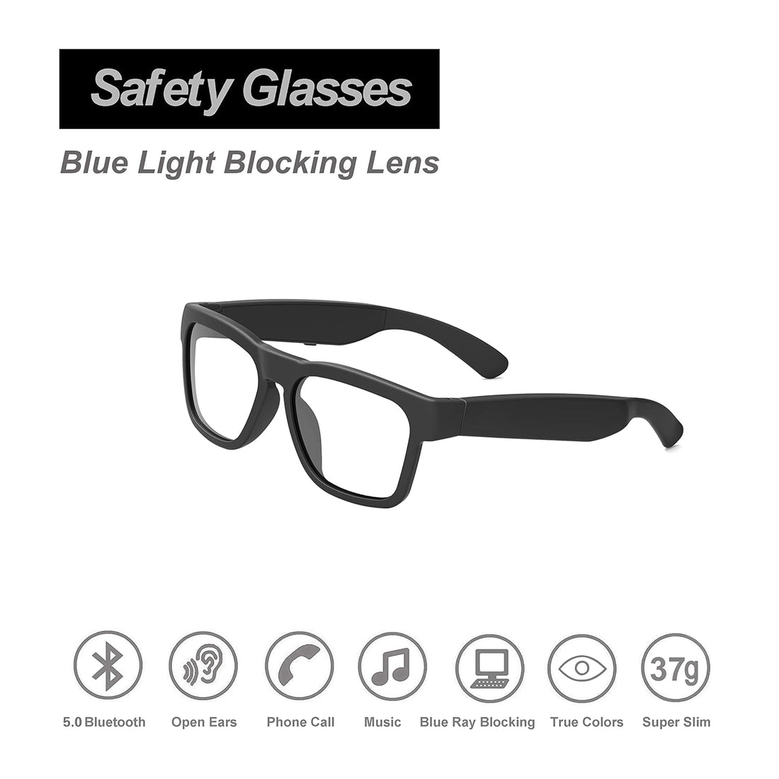 OhO Bluetooth Glasses,Voice Control and Open Ear Style Smart Glasses Listen Music and Calls with Volume UP and Down,Audio Glasses with Blue Light Blocking Healthy Lens for Gaming,Reading and Computer