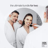 Aquasonic Duo PRO Dual Handle Ultra Whitening 40000 VPM Electric Smart Toothbrush with 4 Modes, Smart Timers, UV Sanitizing, Wireless Charging Base - 10 ProFlex Brush Heads, 2 Travel Cases for Adults