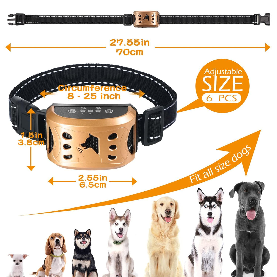6 Pcs Dog Bark Collar Rechargeable Bark Collars for Dogs Harmless Shock Anti Barking Collar with 7 Adjustable Levels Vibration Correction and LED Indicator No Bark Collar for Small Medium Large Dog