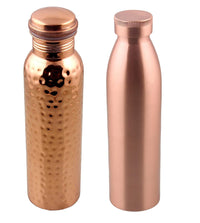 More-Eco Ayurvedic Pure Copper Water Bottles For Drinking Set Of 2 Pcs Hammered Shiny Finish And Plain Matte Finish Ayurveda Health Pitcher For Sport Gym & Yoga Leak-Proof Set, Copper 950 ML Each
