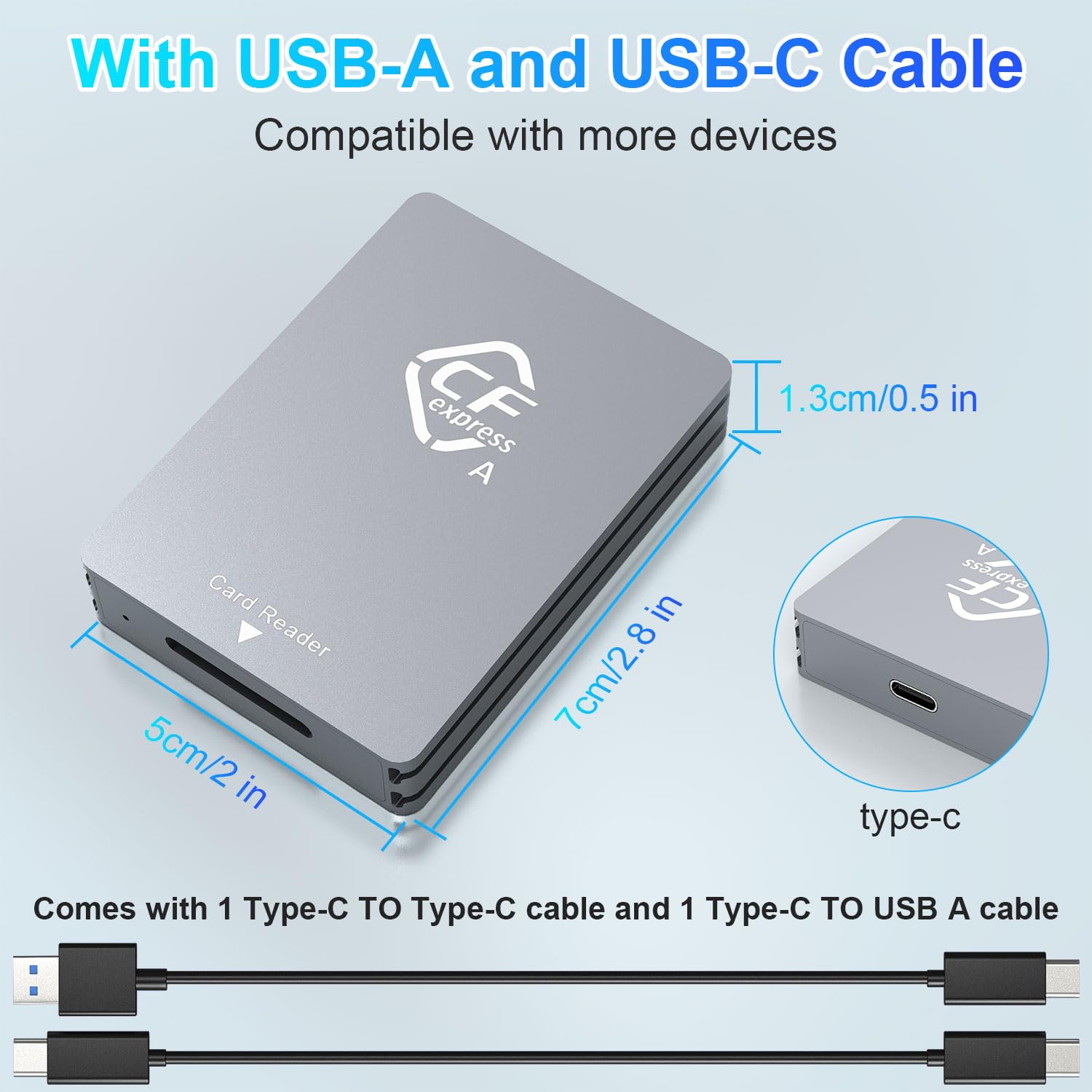 CFexpress Type A Card Reader,USB 3.2 Gen 2 10Gbps SuperSpeed CFexpress Type A Memory Card Adapter,Portable Aluminum Sony CFexpress Type A Reader with USB C to USB C/USB A Cable