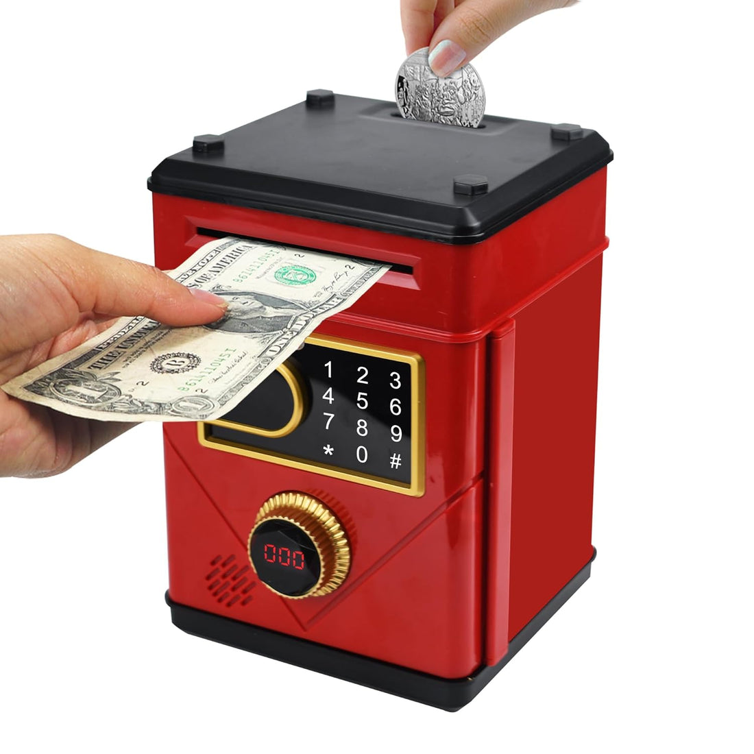 Veilxty Touch Screen Piggy Bank Electronic Password Piggy Bank for Kids, Music Piggy Bank Counting Money Bank Coin Bank ATM Banks for Boys and Girls (Red)