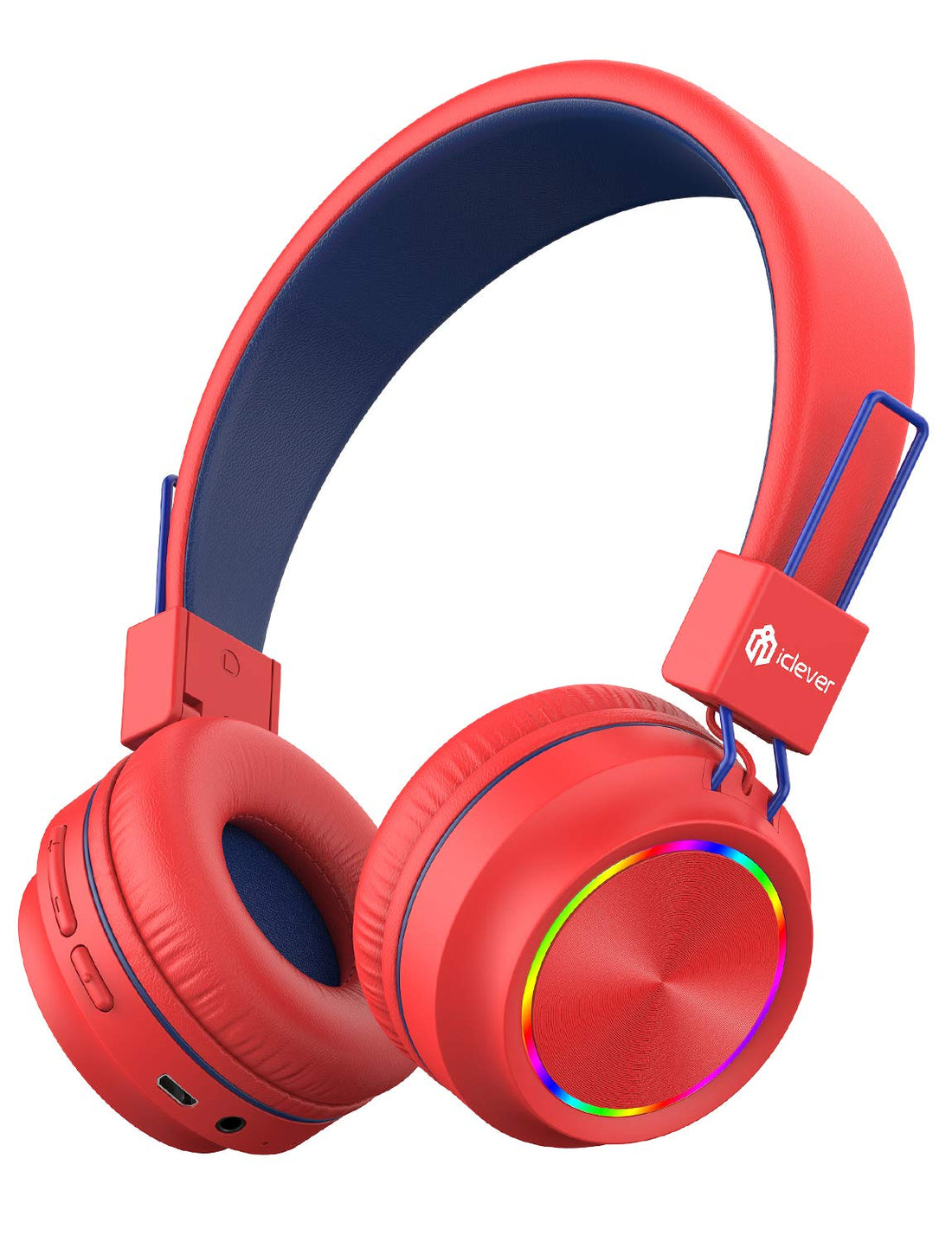 iClever BTH03 Kids Wireless Headphones, Colorful LED Lights Kids Headphones with MIC, 25H Playtime, Stereo Sound, Bluetooth 5.0, Foldable, Childrens Headphones on Ear for Study Tablet Airplane, Red