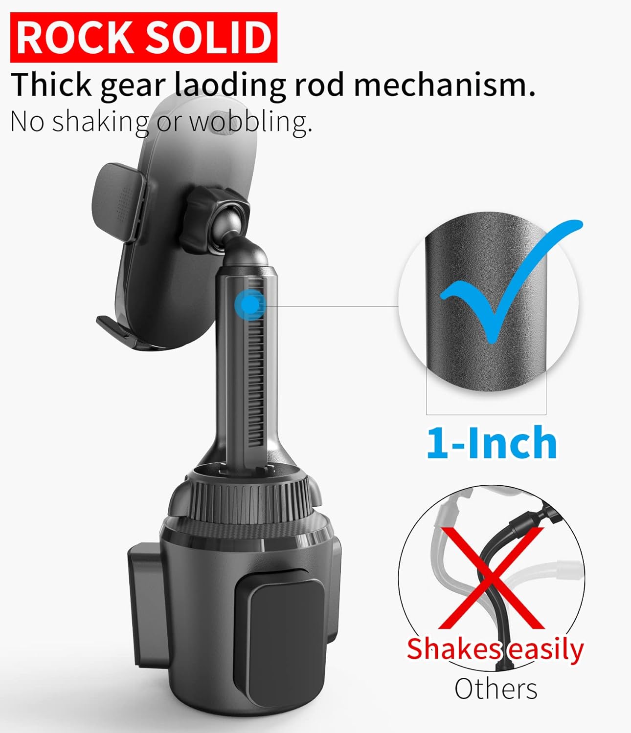 APPS2Car Solid Cup Holder Phone Mount for Car Truck with Quick Extension Long Arm Fast Swivel Adjustable Height 360 Rotatable, Low Profile Universal Mobile Mount Compatible with All Cell Phones iPhone