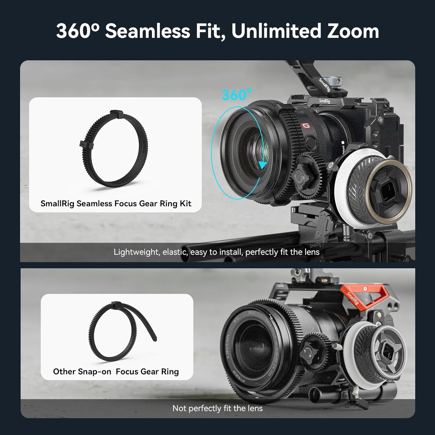 SmallRig 72-74mm / 75-77mm / 78-80mm / 81-83mm Seamless Focus Gear Ring Kit - 4187
