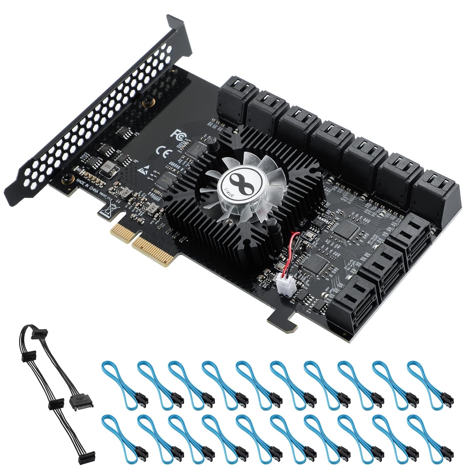 BEYIMEI PCI-E 4X SATA Card 20 Ports, PCI Express SATA Controller Expansion Card, 6 Gbit/s SATA 3.0 PCIe Card Without Raid, Boot as System Disk Support HDD or SSD