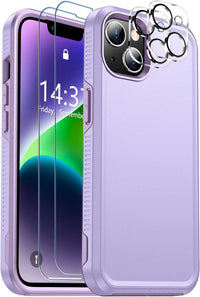 SPIDERCASE for iPhone 14 Case, [10 FT Military Grade Drop Protection][Non-Slip] [2+Tempered Glass Screen Protector][2+Tempered Camera Lens Protector] Shockproof Case, Light Purple