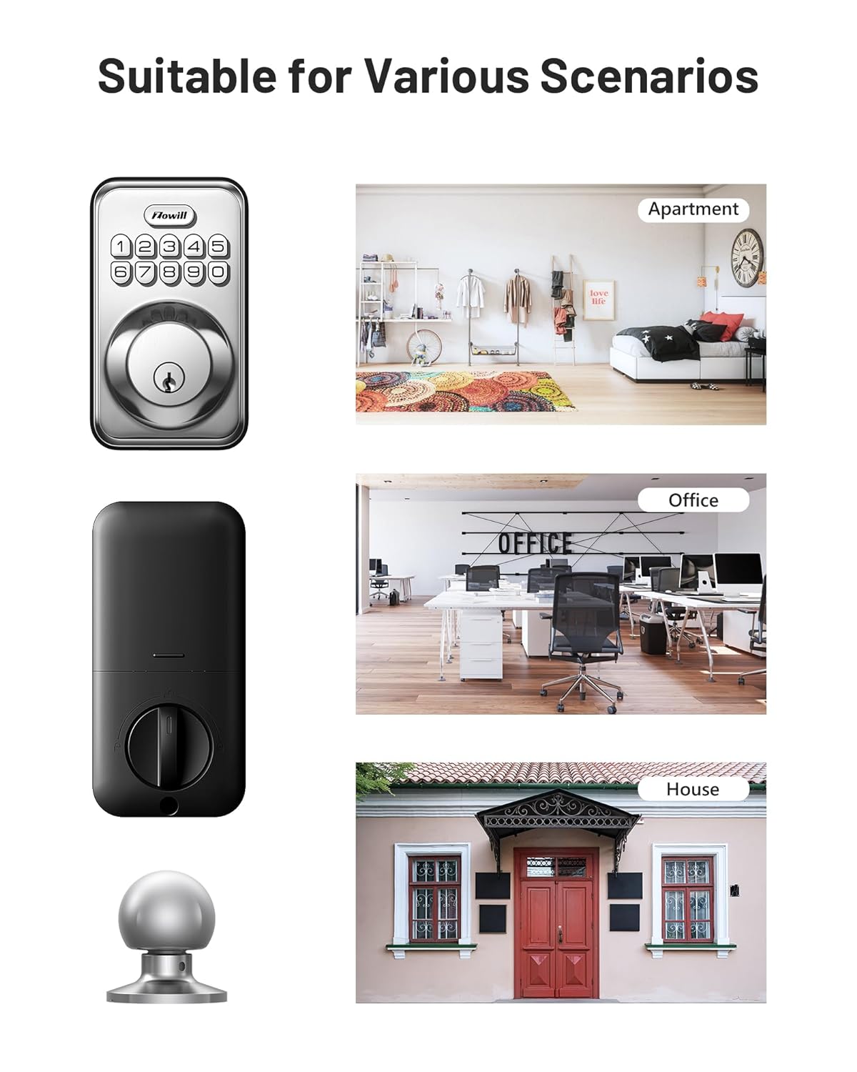 Keyless Entry Door Lock with 2 Knobs, Zowill DK01K Keypad Door Lock with Handle, Front Door Lock Set, Auto Lock, One-Touch Lock, One Time Code, IP54 Waterproof, Easy Installation - Satin Nickel