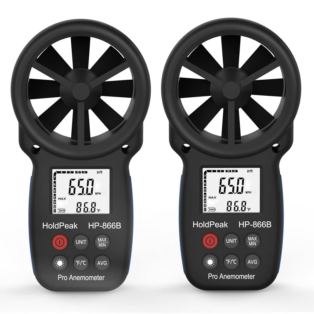 H HOLDPEAK Holdpeak 2Pcs 866B Digital Anemometer Handheld LCD Wind Speed Meter for Measuring Wind Speed, Temperature and Wind Chill with Backlight and Max/Min Data