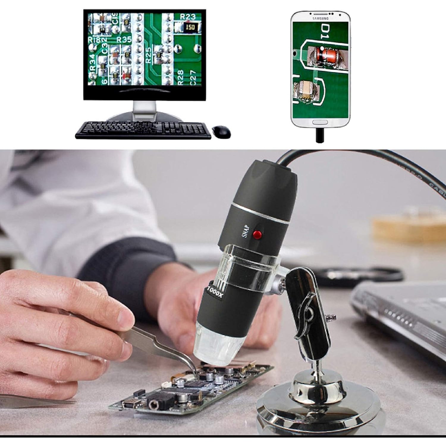 USB Digital Microscope, Bysameyee Handheld 40X-1000X Magnification Endoscope, 8 LED Mini Video Camera for Windows 7/8/10 Mac Linux Android (with OTG) (Digital Microscope)