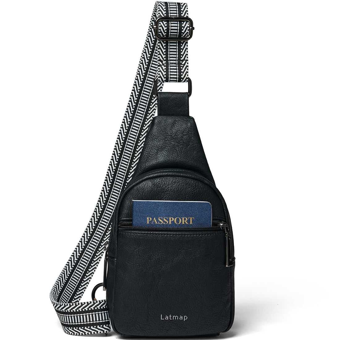LATMAP Small Sling Bag For Women Faux Leather Crossbody Chest Belt Bag Fanny Packs Purses Trendy With Guitar Strap For Travel, Black, Small