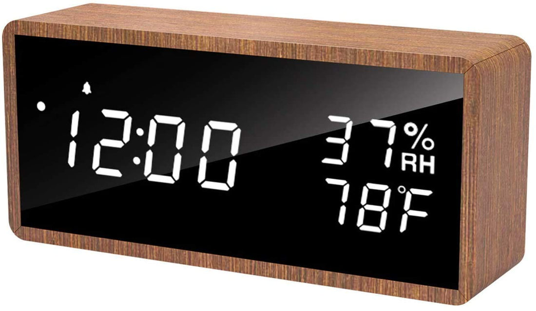 meross Digital Alarm Clock for Bedrooms, Real Wood, LED Display Desk Clock, Time Temperature Humidity, 3 Sets of Alarms, Adjustable Brightness, LED Sound Wake Up Function
