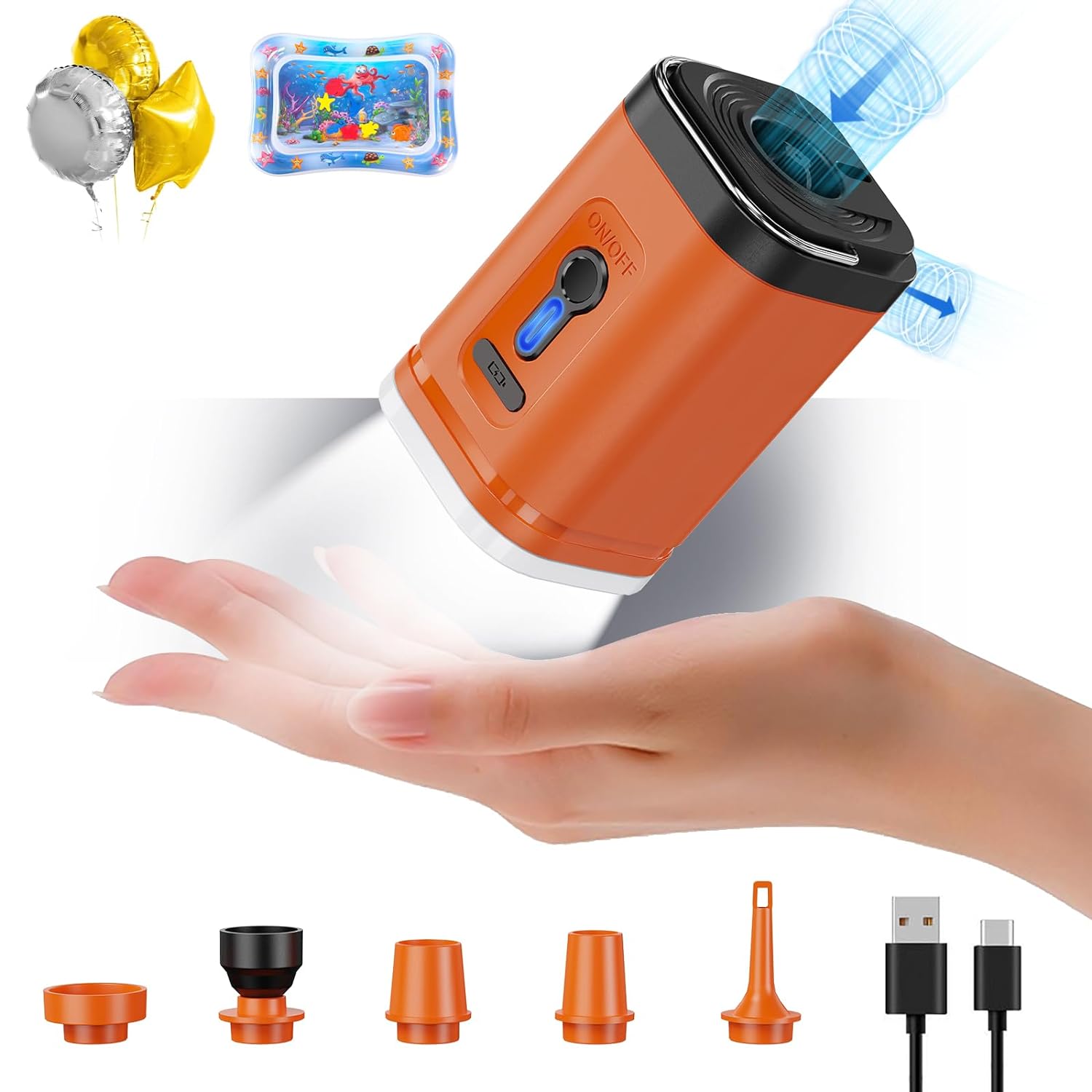 Electric air pump for inflatables, Mini Portable Rechargeable 1600mAh Quick Fill Inflate/Deflate For Paddling Pools Air Mattress AirBed Pool Floats Boat/Paddling Pool Beach Toys/Vacuum Sorage Bags