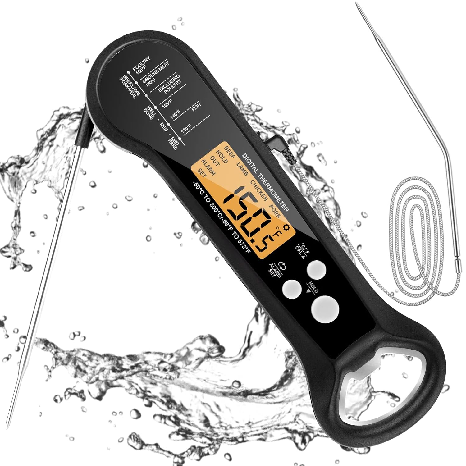 JOYHILL Digital Meat Thermometer for Cooking, Instant Read Meat Thermometer with Foldable Probe, Backlight, Calibration, Magnet, Waterproof Dual Probe Food Thermometer for BBQ Grill Deep Fry, Kitchen