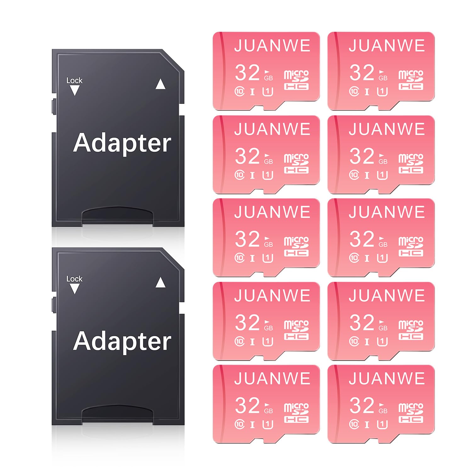 JUANWE 10 Pack 32GB Micro SD Card Memory Card 32GB U1 A1 TF Card 32GB SD Card Micro SDHC High-Speed Card for Nintendo-Switch, Dash Cam, Security Camera, Pink