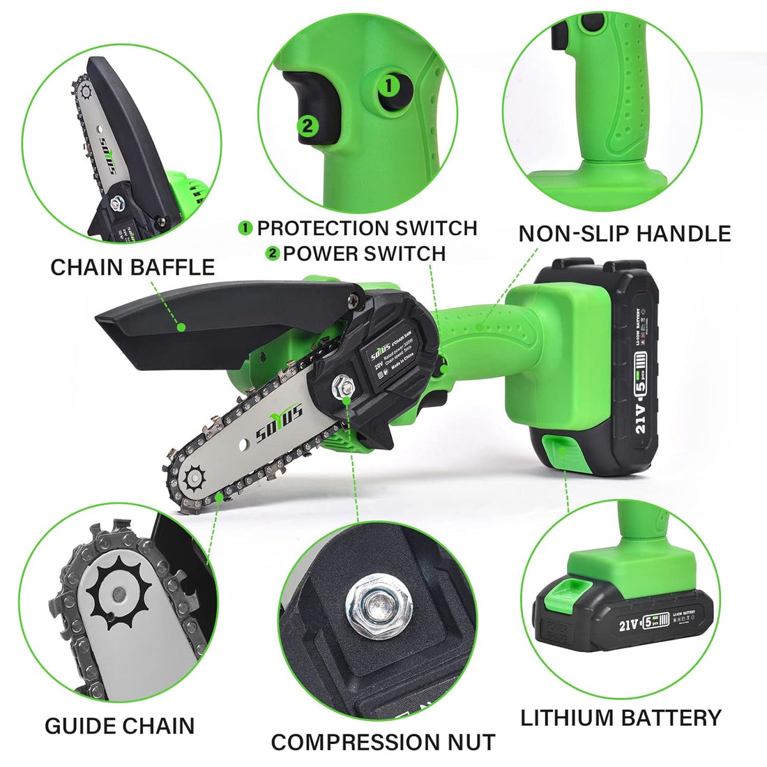 Mini Chainsaw Cordless 4 Inch Mini Chain Saw SOYUS Small Chainsaw with Safety Lock, Rechargeable Mini Lithium Chainsaw Electric Handheld Chainsaw Portable Chain Saw Tree Trimming Branch Wood Cutting