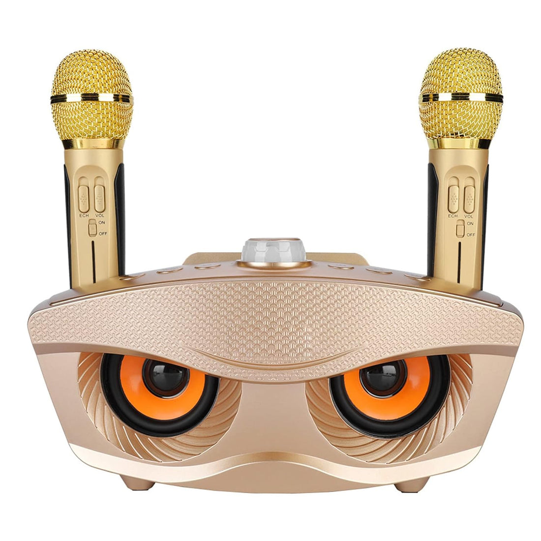 ciciglow Karaoke Speaker, Home KTV Karaoke Unit with Two Microphones Speaker Compatible with Memory Card and USB Flash Drive (Gold)