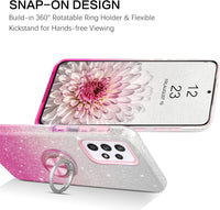 BENTOBEN Galaxy A52 5G Case, Samsung A52 5G Phone Case, Slim Thin Kickstand 360° Ring Holder Car Mount Soft TPU Rubber Bumper Hybrid Hard Drop Protection Shockproof Girls Womens Cover, Pink Glitters