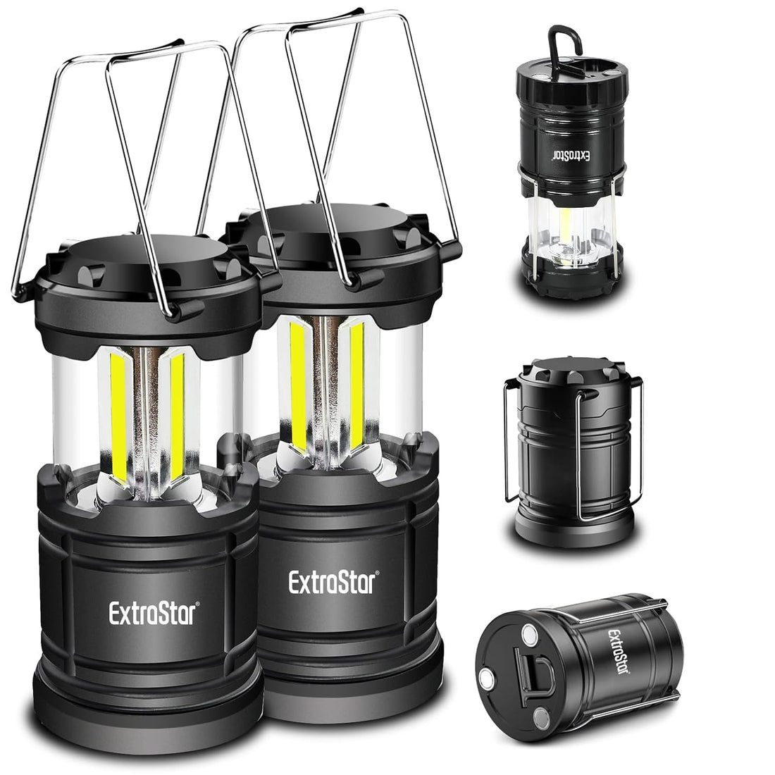 EXTRASTAR 2 Pack LED Camping Lantern, Water Resistant Outdoor Collapsible Lantern, Battery Operated Lights, Magnetic Base and Foldable Hook Lantern Battery Powered LED for Power Outages