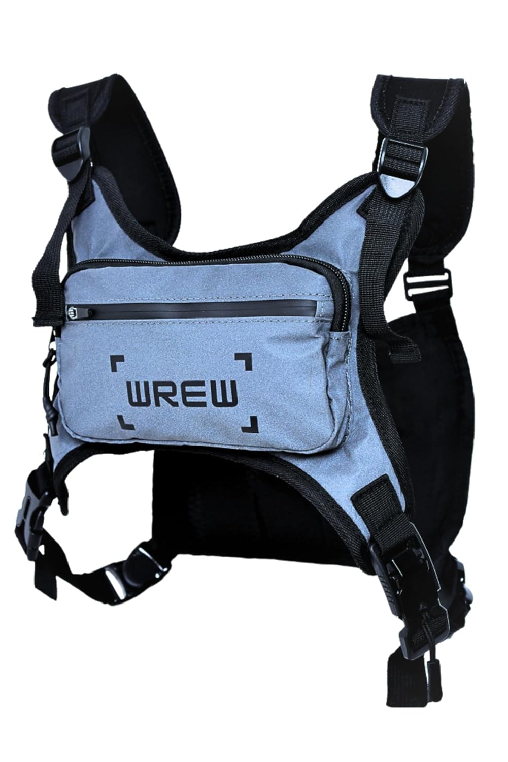 WREW Water Resistant Chest Bag for Men-Chest Pack for Workouts, Hiking with Phone Holder Storage-Adjustable Straps with Magnetic Pull Buckle for Easy Fit, Lightweight Running Vest and Backpack (Grey)