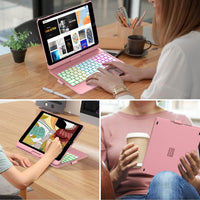 HOTLIFE Ipad Case Keyboard 10.2-Ipad Keyboard 9Th Generation&8Th&7Th Gen-Touch Keyboard-360° Rotatable Protective Cover With Apple Pencil Holder-Backlight Wireless Keyboard-Ipad 9 Keyboard,Pink